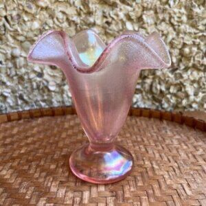 Fenton Velva Rose Wave Vase Pink Iridescent